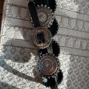 Black Leather Belt with Silver Buckle Accents, STUMP 3D Belt